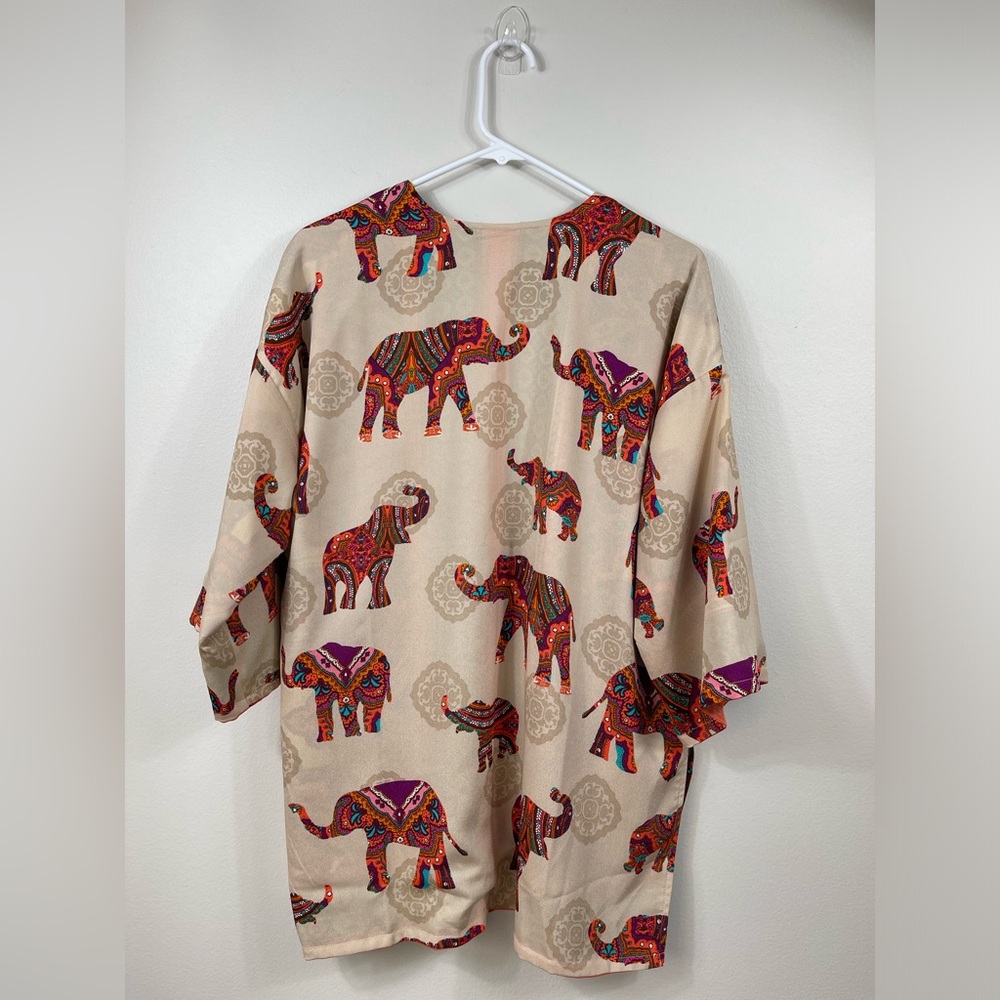 Chico’s Reversible Jacket Open-Front Medallion Elephant Print Kimono Size S/M? - Picture 9 of 16